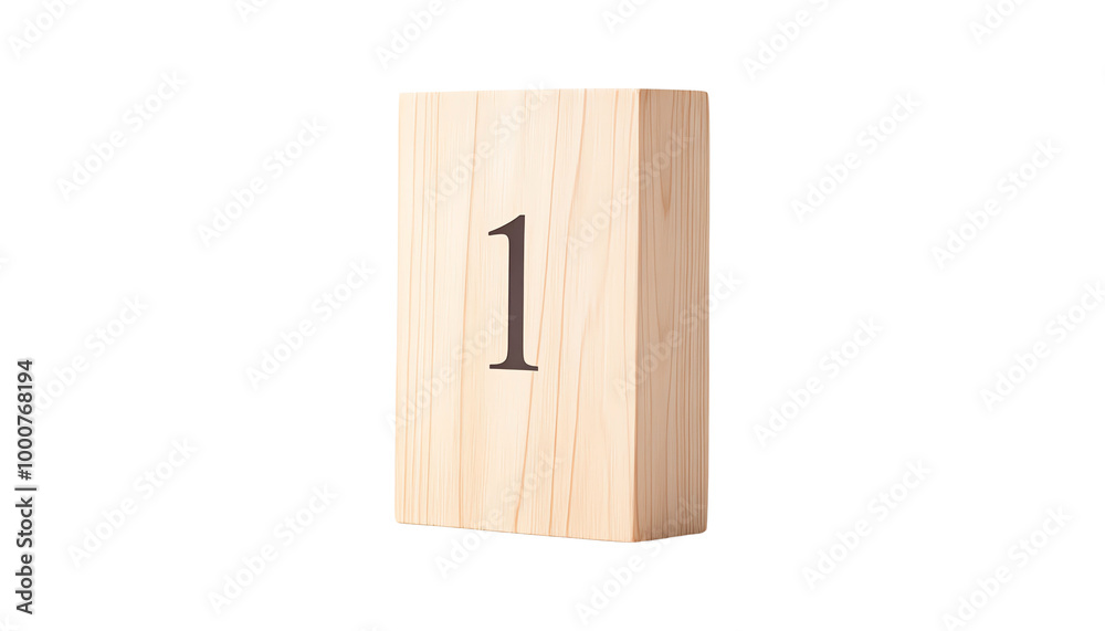 Wooden block with the number one, isolated on transparent background Wooden block with the number one, isolated on transparent background