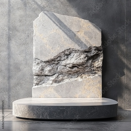 3d rendering of a black marble podium on a gray background. photo