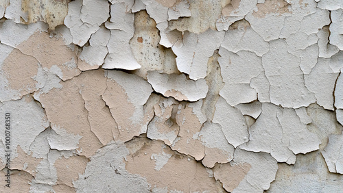 Blank for design, gray old plaster falls off wall from old age and influence of weather conditions