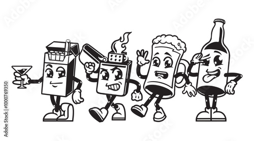 Vintage cartoon object character design illustration set