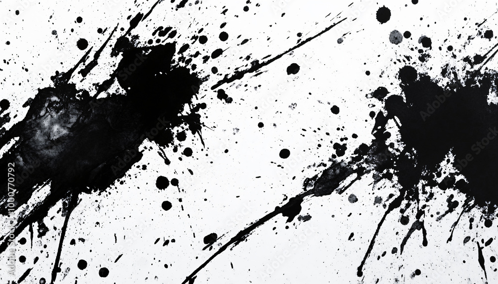 Obraz premium Random bursts and splatters of ink in black and white or vibrant colors, evoking a raw, artistic energy
