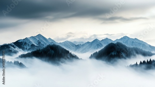 A blizzard raging over a mountain landscape, with snow whipping through the air, reducing visibility to near zero