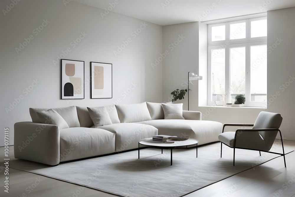 Modern living room with a cozy and comfortable sofa Modern living room with a cozy and comfortable sofa