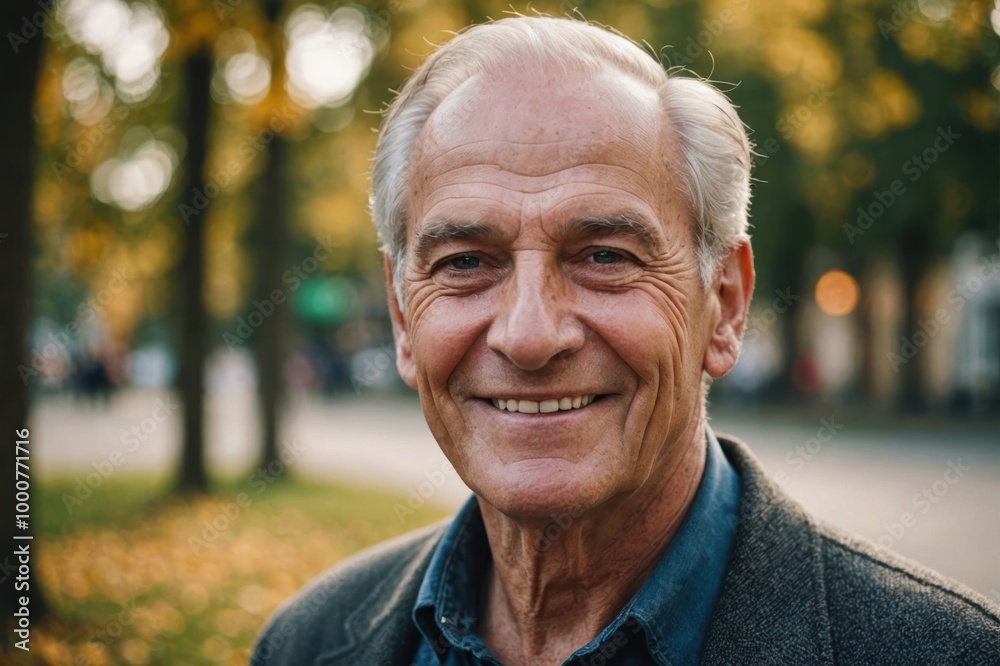 Close portrait of a smiling senior Sammarinese man looking at the camera, Sammarinese outdoors blurred background Close portrait of a smiling senior Sammarinese man looking at the camera, Sammarinese outdoors blurred background