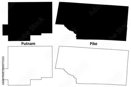 Putnam and Pike County, Ohio State (U.S. county, United States of America, USA, U.S., US) map vector illustration, scribble sketch map