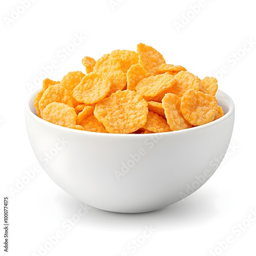 Perfectly Crisp and Crunchy Corn Flakes in a Bowl on a White Background