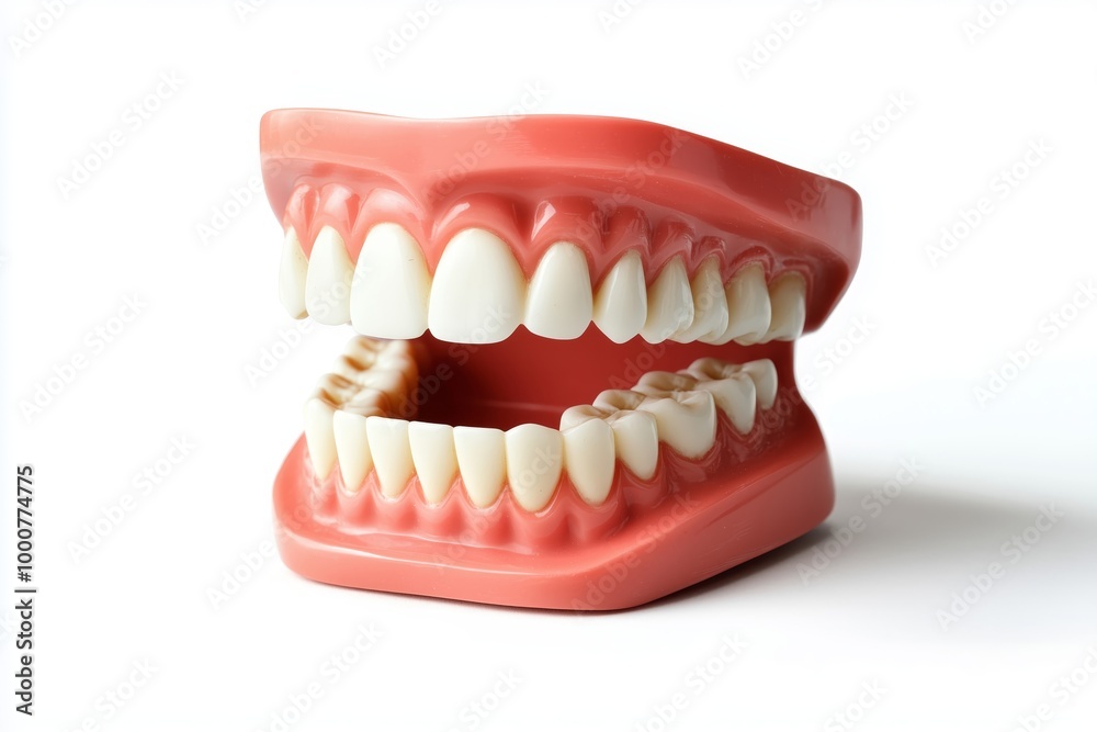 Fototapeta premium Smiling toy teeth isolated on white background with clipping path