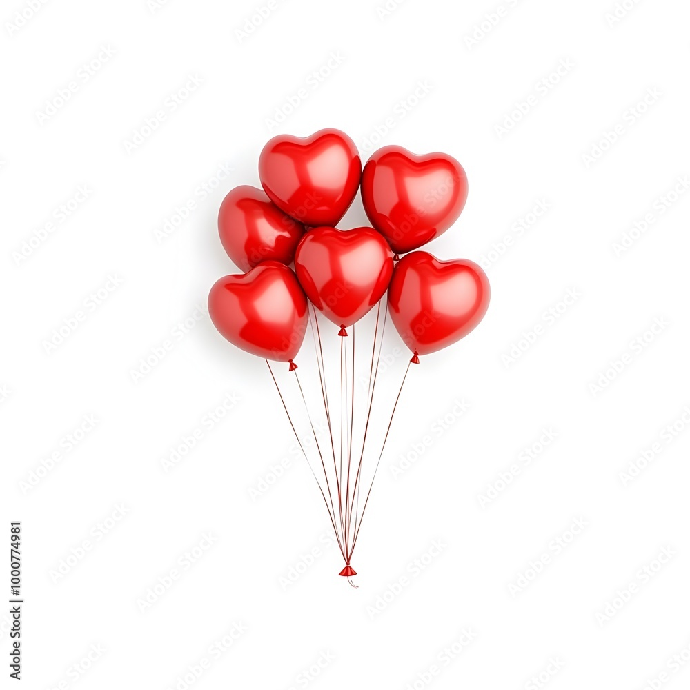 Elegant Red Heart Shaped Balloons Floating in the Air on White Background Elegant Red Heart Shaped Balloons Floating in the Air on White Background