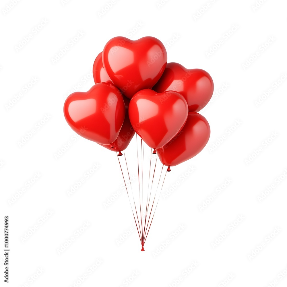 Vibrant Red Heart Shaped Balloons Floating on White Background Vibrant Red Heart Shaped Balloons Floating on White Background