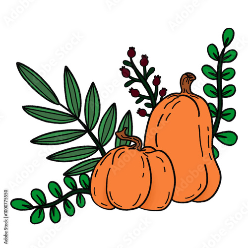 a drawing of orange pumpkins is symbol of celebratory dinner for thanksgiving