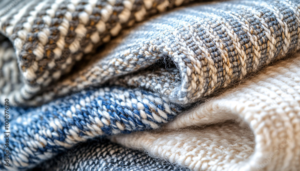 Fototapeta premium Zoomed-in textures of fabrics like knit wool, woven patterns, or intricate embroidery, creating a cozy, tactile feel