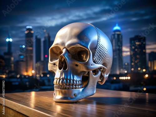 3D Printed Human Skull Prototype with Titanium Implants and Biointegrated Prosthesis for Medical Use photo