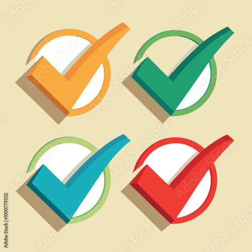 A vibrant green 3D vector check mark icon with a tick symbol, perfect for success and approved choices