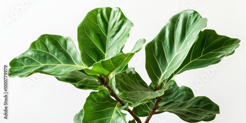 The fiddle leaf fig plant stands tall with broad, glossy leaves, adding a touch of nature to the simple backdrop