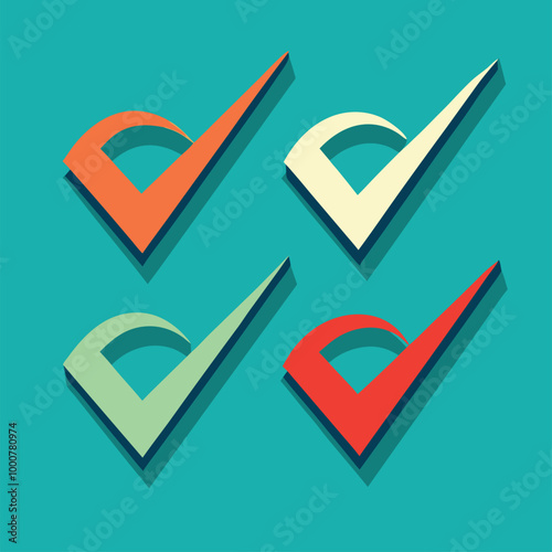 A vibrant green 3D vector check mark icon with a tick symbol, perfect for success and approved choices