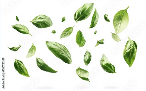 Basil Leaves Isolated on White Background Generative AI