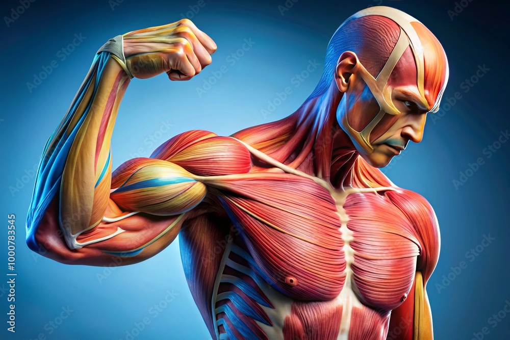 Anatomical Illustration of Biceps Brachii Muscle Insertion on Human Arm for Educational Purposes Anatomical Illustration of Biceps Brachii Muscle Insertion on Human Arm for Educational Purposes