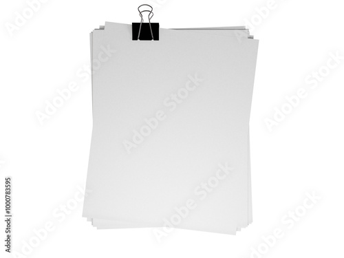 black paper clip with clear white paper isolated png 3d high-resolution illustration Realistic