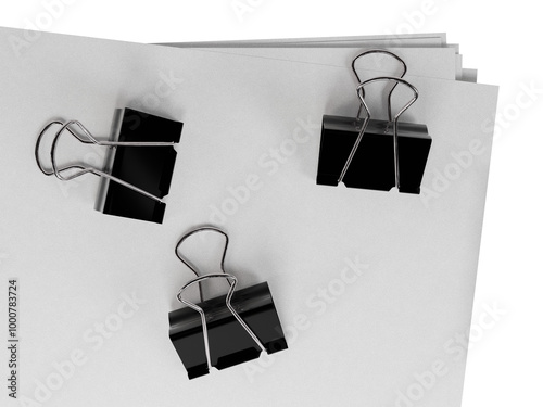 black paper clip with clear white paper isolated png 3d high-resolution illustration Realistic