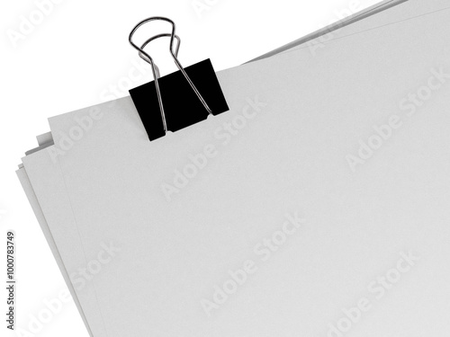 black paper clip with clear white paper isolated png 3d high-resolution illustration Realistic