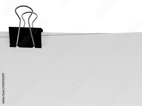 black paper clip with clear white paper isolated png 3d high-resolution illustration Realistic