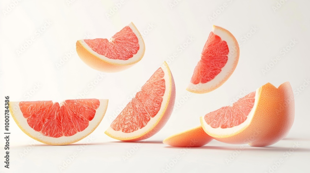 Floating Grapefruit Slices on White Background Generative AI Floating Grapefruit Slices on White Background Generative AI