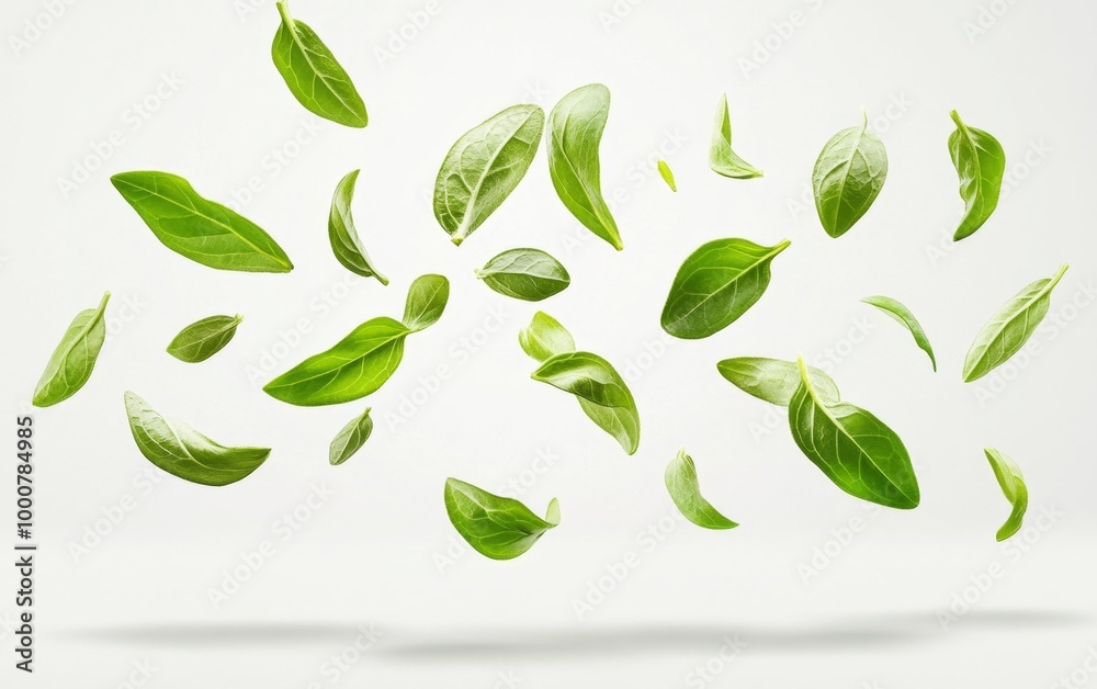 Fresh Basil Leaves Floating in Air Generative AI Fresh Basil Leaves Floating in Air Generative AI