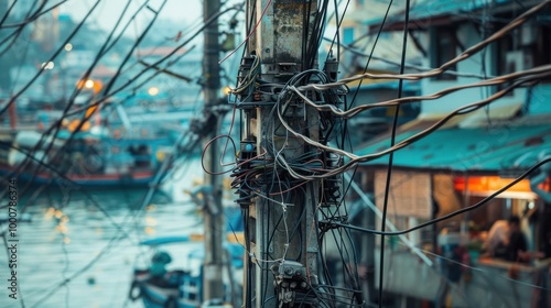 Wallpaper Mural Tangled Wires of a Bustling Waterfront Torontodigital.ca