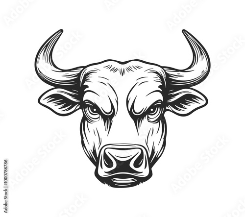 Fierce Bull Portrait Monochrome Vector Illustration Fierce Bull Portrait Monochrome Vector Illustration. photo