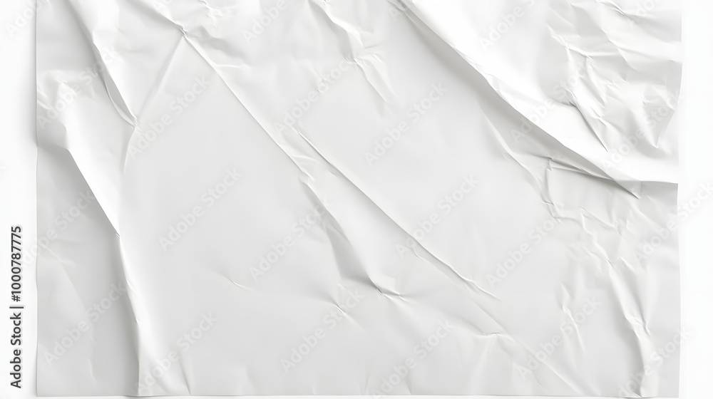 Obraz premium crumpled white paper texture , wrinkled poster template ,blank glued creased paper sheet mockup. white poster mockup on wall. empty paper mockup png, clipping path.