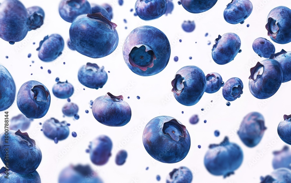 Floating Blueberries on White Background Generative AI Floating Blueberries on White Background Generative AI