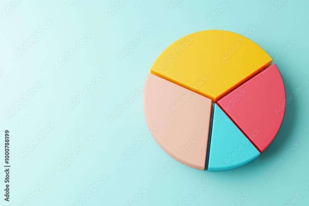 Colorful pie chart on mint green background, flat lay view. Colorful pie chart on mint green background, flat lay view.
