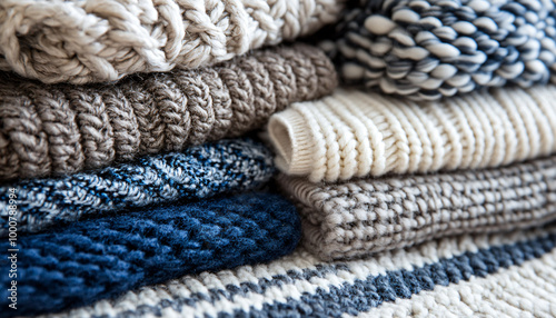 Zoomed-in textures of fabrics like knit wool, woven patterns, or intricate embroidery, creating a cozy, tactile feel