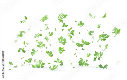 Flying parsley leaves isolated on white Generative AI
