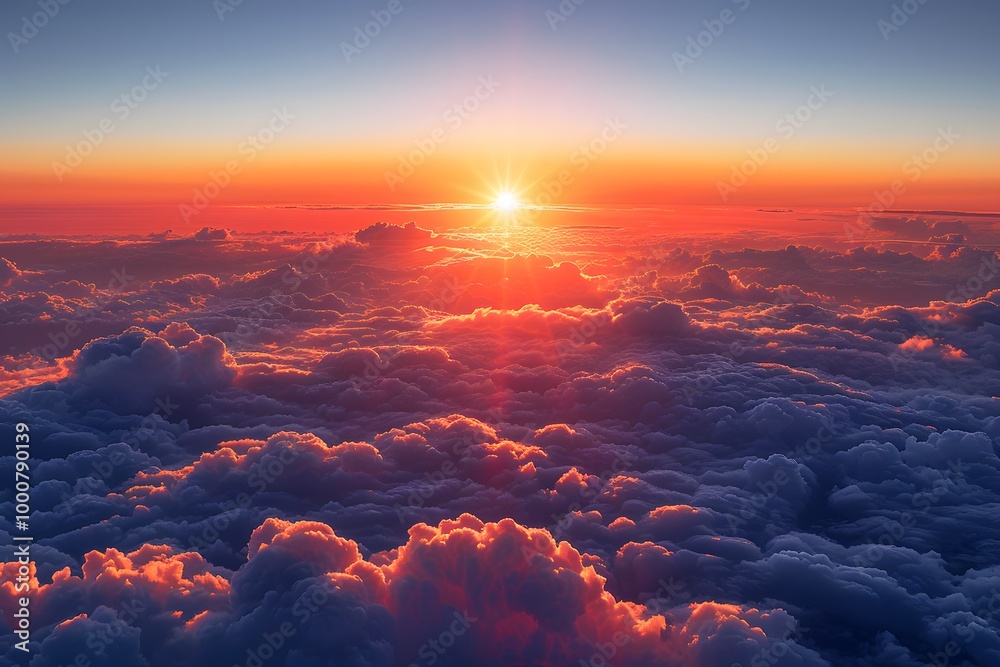 Breathtaking Aerial View of Vibrant Sunset Above the Clouds - Perfect for Inspirational Design, Posters, and Print Breathtaking Aerial View of Vibrant Sunset Above the Clouds - Perfect for Inspirational Design, Posters, and Print