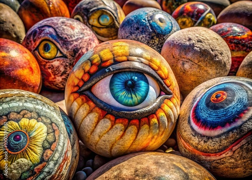 A stunning natural stone displays unique concretion eye formations, showcasing intricate patterns and textures