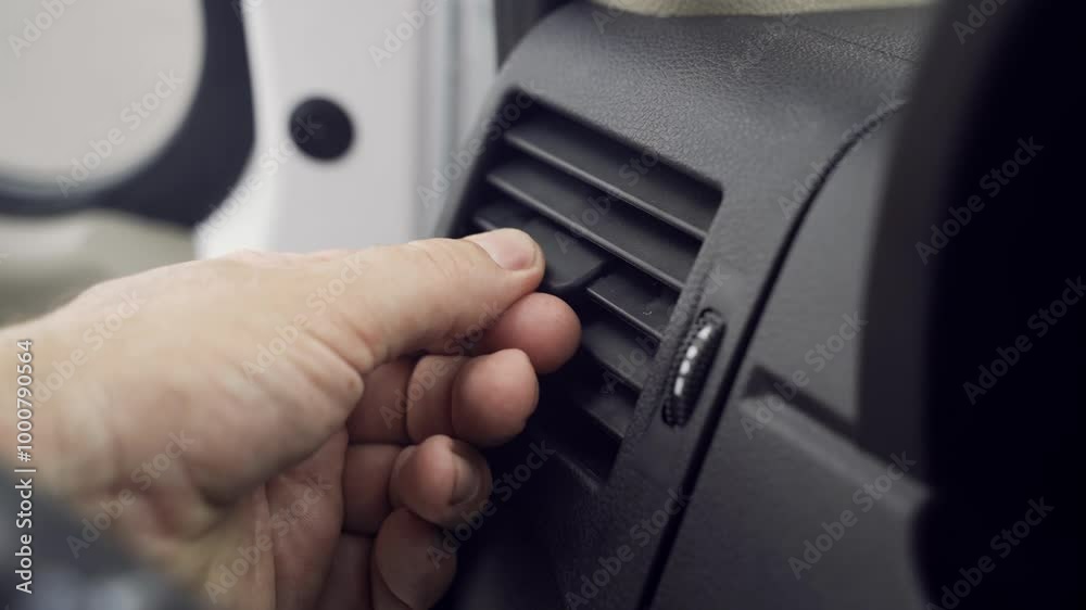 A driver skillfully adjusts the deflector to control the airflow in the cabin, ensuring a comfortable ride. This precise action enhances the driving experience. A driver skillfully adjusts the deflector to control the airflow in the cabin, ensuring a comfortable ride. This precise action enhances the driving experience.