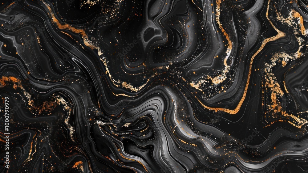 A black marble background with dark grey and white veins, creating an elegant contrast. 