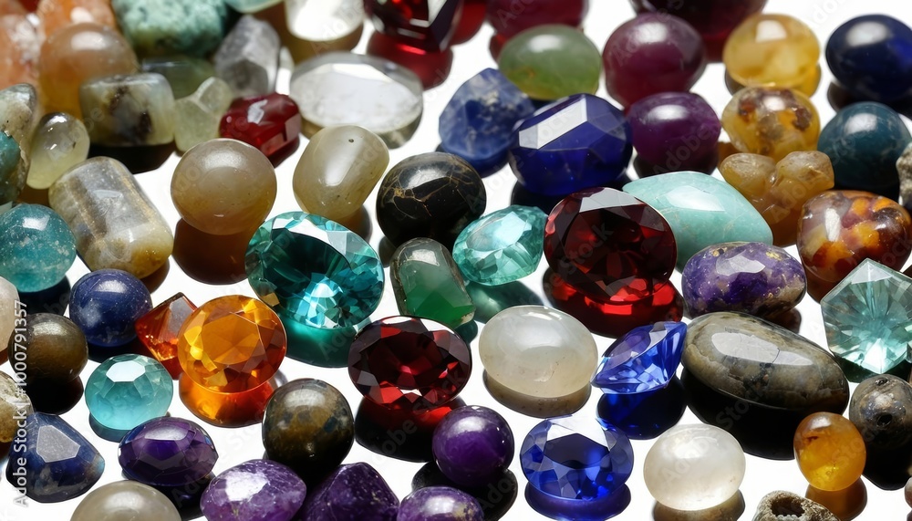 Vibrant gemstones in closeup showcasing their unique shapes and colors Vibrant gemstones in closeup showcasing their unique shapes and colors
