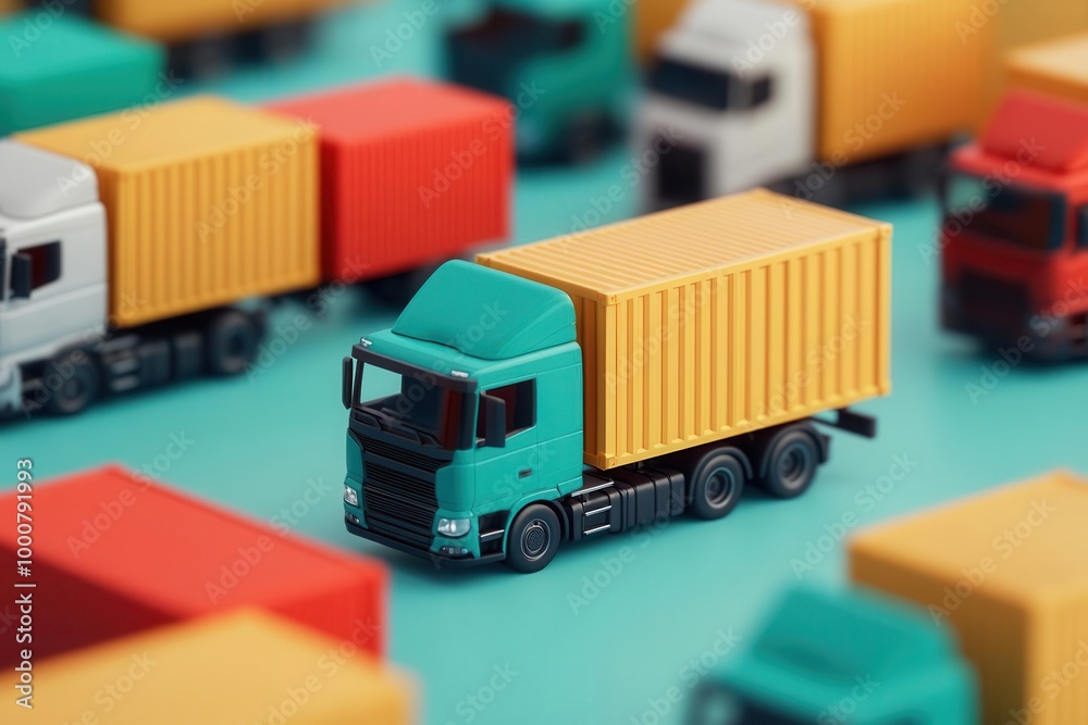 Colorful toy trucks with containers on a vibrant background. Colorful toy trucks with containers on a vibrant background.