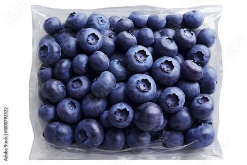 Obraz na płótnie Closeup of organic blueberries in plastic packaging box, super foods, healthy fruit isolated on transparent background w salonie