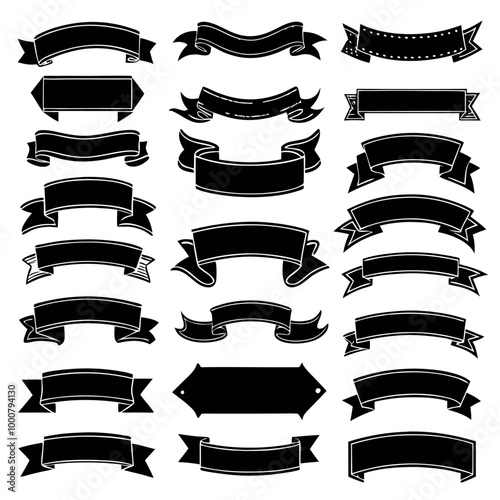 This captures the key content (ribbons, banners), the style (vintage), and the context (set, decorative, labels) clearly and naturally Let me know if you want a more modern or minimalist variation