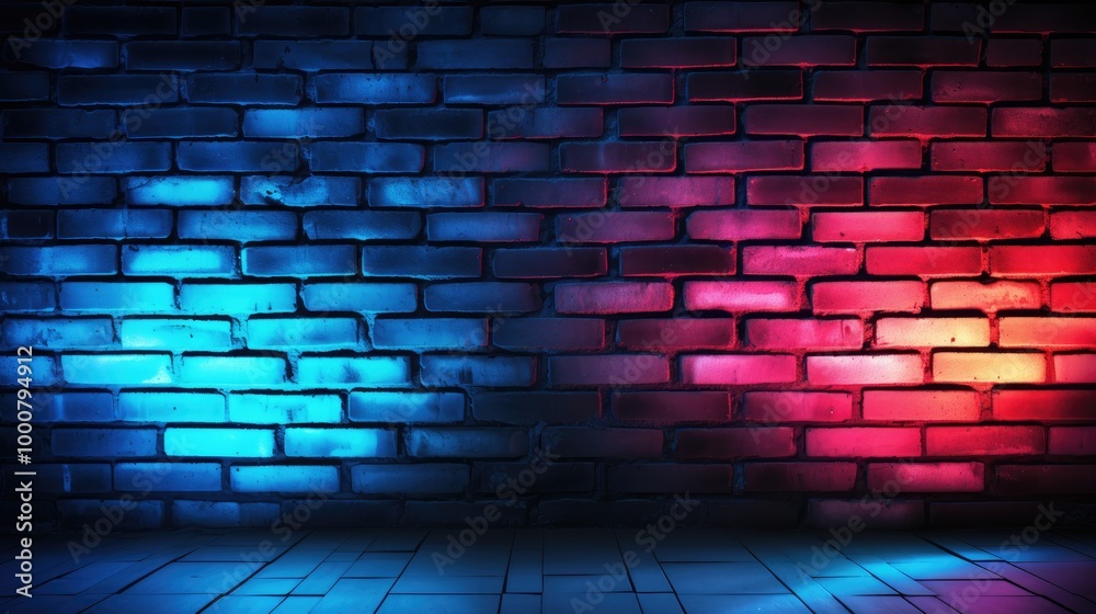 Neon light on brick walls that are not plastered background and texture. Lighting effect red and blue neon background HD 8K wallpaper Stock Photographic Image Neon light on brick walls that are not plastered background and texture. Lighting effect red and blue neon background HD 8K wallpaper Stock Photographic Image