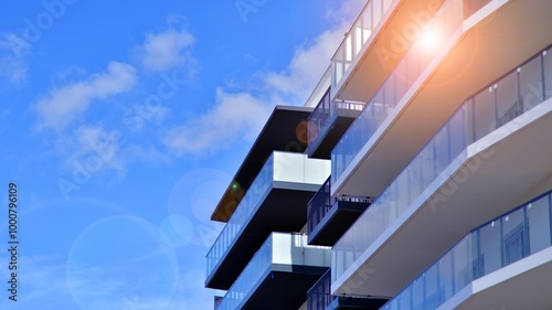 Modern architecture of urban residential apartment buildings on a sunny day. Facade of a modern apartment building.