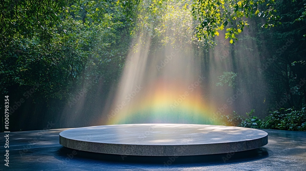 Mysterious platform with rainbow light beams Mysterious platform with rainbow light beams