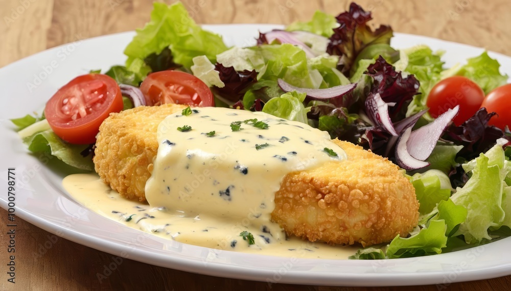 Delicious meal of the day Tasty salad with a creamy sauce topping Delicious meal of the day Tasty salad with a creamy sauce topping