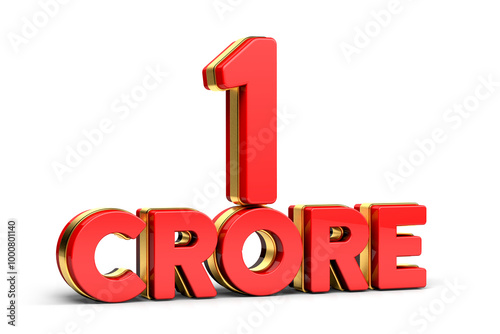 3d Red and golden 1 crore isolated on background. 3d illustration.