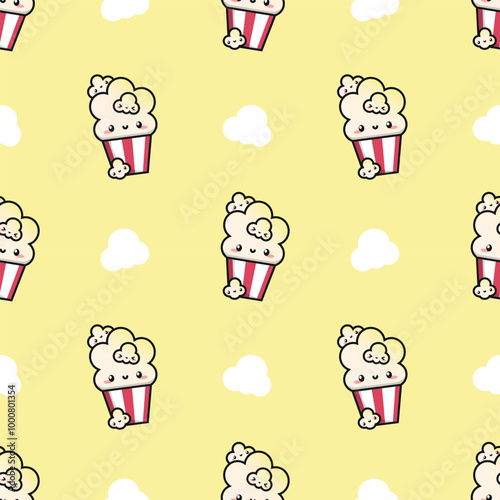 CUTE SMILING POP CORN CHARACTER SEAMLESS PATTERN