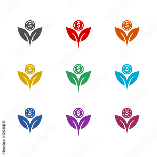 Money tree or cash plant icon isolated on white background. Set icons colorful