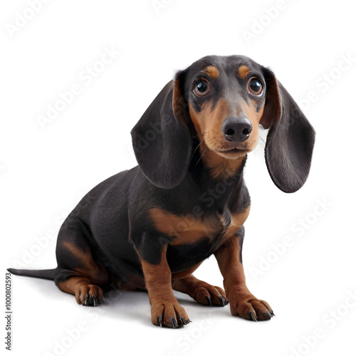 Cute dachshund puppy sitting on transparent background